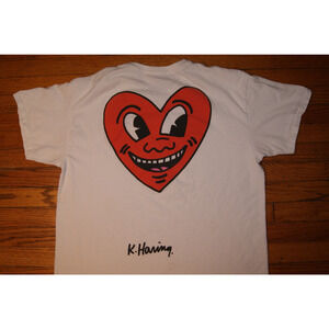 Keith Haring Heart Art Graphic T-shirt Men Large White Short Sleeve